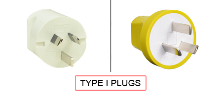 TYPE I Plugs are used in the following Countries:
<br>
Primary Country known for using TYPE I plugs is the Argentina, Australia, China, New Zealand.
<br>Additional Countries that use TYPE I plugs are Fiji, Kiribati, Nauru, Papua New Guinea, Samoa, Solomon Islands, Tonga, Tuvalu, Uruguay, Vanuatu.

<br><font color="yellow">*</font> Additional Type I Electrical Devices:

<br><font color="yellow">*</font> <a href="https://internationalconfig.com/icc6.asp?item=TYPE-I-CONNECTORS" style="text-decoration: none">Type I Connectors</a> 

<br><font color="yellow">*</font> <a href="https://internationalconfig.com/icc6.asp?item=TYPE-I-OUTLETS" style="text-decoration: none">Type I Outlets</a> 

<br><font color="yellow">*</font> <a href="https://internationalconfig.com/icc6.asp?item=TYPE-I-POWER-CORDS" style="text-decoration: none">Type I Power Cords</a> 

<br><font color="yellow">*</font> <a href="https://internationalconfig.com/icc6.asp?item=TYPE-I-POWER-STRIPS" style="text-decoration: none">Type I Power Strips</a>

<br><font color="yellow">*</font> <a href="https://internationalconfig.com/icc6.asp?item=TYPE-I-ADAPTERS" style="text-decoration: none">Type I Adapters</a>

<br><font color="yellow">*</font> <a href="https://internationalconfig.com/worldwide-electrical-devices-selector-and-electrical-configuration-chart.asp" style="text-decoration: none">Worldwide Selector. All Countries by TYPE.</a>

<br>View examples of TYPE I plugs below.